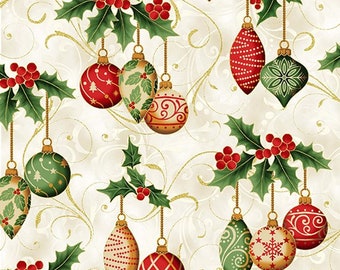 Holiday Wishes Natural Gold Ornaments with Metallic Accents  from Hoffman California, Digital Print, Holiday Ornaments