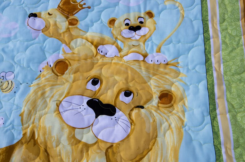 Medium Green Lyon the Lion Crib Quilt or Play Mat, Great for Baby Shower or Birthday, Baby Boy, Gift Idea 35 x 42 image 5