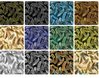 Gilded Feathers Metallic Fat Quarter 12 pieced Bundle by Kanvas Studios for Benartex, FREE SHIPPING, sold by the bundle