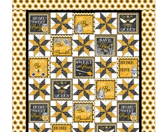 Show Me the Honey Quilt Pattern, Perfect for Multi-Block Fabric Panels, 58" x 67", Skill Level Intermediate