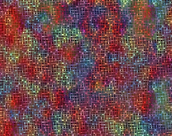 PRICED to MOVE BTY Impressions 8JYS-1 Multi Dark Weave from In the Beginning Fabrics, Vibrant Colors, Teal, Red, yellow Hues, Digital