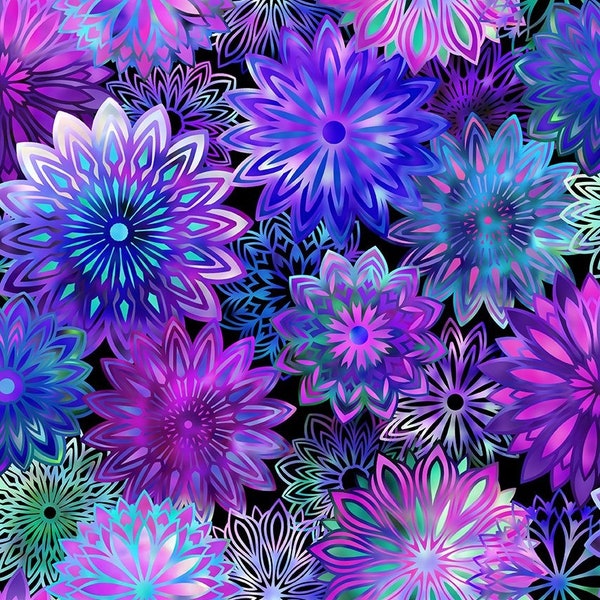 Vibrant Dazzle Purple Floral Print by Jason Yenter for In the Beginning Fabrics, Digital Print, Quilting Cotton