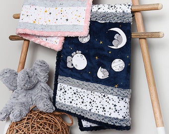 Wee One Cuddle Kit Moonwalk Navy MINKY KIT Shannon Fabrics, Great for Baby or Toddler Boy, Baby Shower Gift, All Fabric included