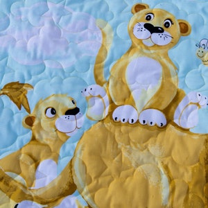 Medium Green Lyon the Lion Crib Quilt or Play Mat, Great for Baby Shower or Birthday, Baby Boy, Gift Idea 35 x 42 image 3