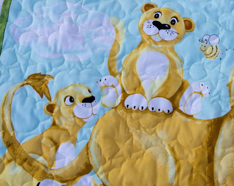 Medium Green Lyon the Lion Crib Quilt or Play Mat, Great for Baby Shower or Birthday, Baby Boy, Gift Idea 35 x 42 image 3