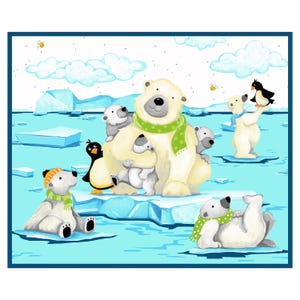 Burr the Polar Bear 36" Play Mat Panel designed by Susybee for Clothworks, Baby Shower Gift, Baby Boy, Quilting Cotton, Crafting