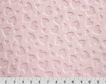 Minky Fabric, Blush Heart Embossed Shannon Cuddle Minky, Cut to Order, 3 mm Pile, Great for Quilt Backing, Scarves & More!