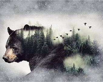 Call of the Wild Stunning Black Bear 27" x 43", Spectrum Digital Print Hoffman California, Digital Fabric Panel 100% Cotton