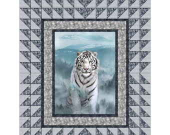 Snow Tiger Call of the Wild Quilt Pattern, 60" x 70", Skill Level: Advanced Beginner, Great for Panels