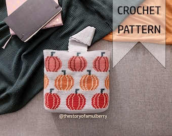 Pumpkin Tapestry Crochet Pattern / Crochet Project Bag / Pumpkin Crochet Bag