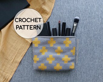 Patrón de bolsita de ganchillo con diseño de tapiz cruzado (descarga en PDF)
