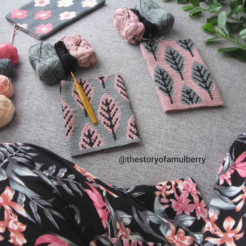 Feuille Tapestry Crochet Pattern / Leaf Crochet Pattern / Tapestry Crochet Bag Pattern image 7