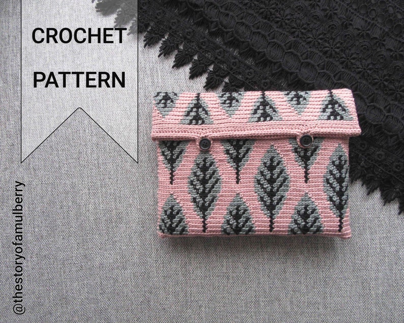 Feuille Tapestry Crochet Pattern / Leaf Crochet Pattern / Tapestry Crochet Bag Pattern image 1