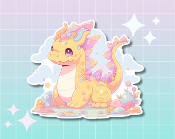 Kawaii Dragon sticker,Kawaii Pastel Crystal Dragon Sticker,Waterproof Vinyl Decal,Chinese dragon,Groovy sticker,Chinese Zodiac Dragon