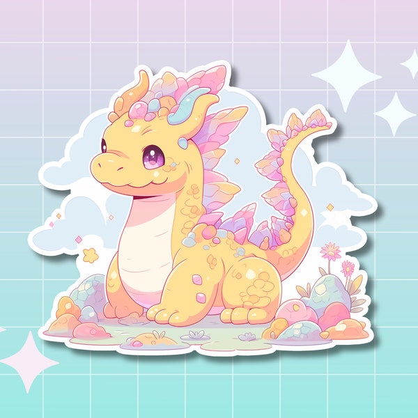 Kawaii Dragon sticker,Kawaii Pastel Crystal Dragon Sticker,Waterproof Vinyl Decal,Chinese dragon,Groovy sticker,Chinese Zodiac Dragon