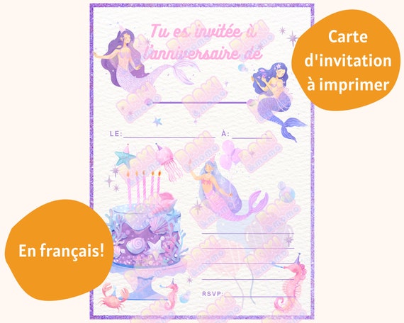 Invitation Anniversaire Sirène personnalisable - 123bougies
