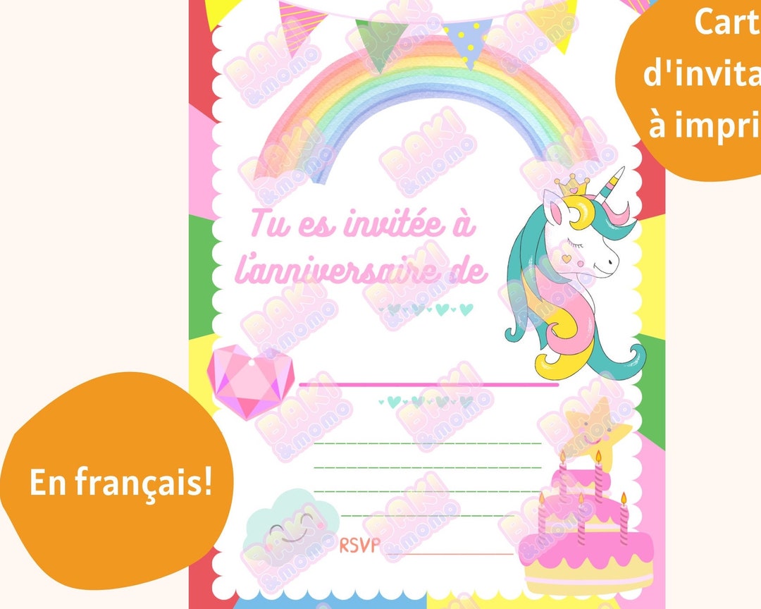 Set 8 invitations anniversaire Licorne