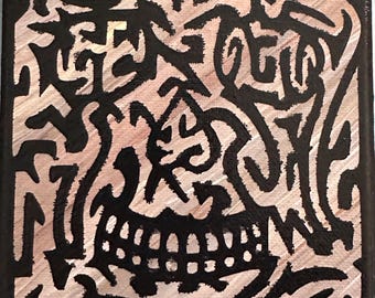 Twizted Tribal Skull – Original 5x5 Acrylic Painting on Canvas
