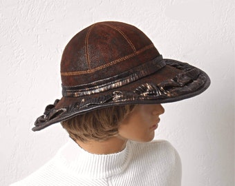 Women's Winter Hat, Brown Wide Brim Hat, Brim Warm Hat