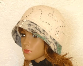 White felt hat, Women's felted hat, Winter hat Cloche, Warm  wool hat, Women's white hat