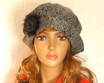 Women's gray beret, Women's winter hat, Warm hat, Winter hat, Fur hat, Black fur, Winter beret