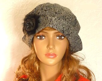 Women's gray beret, Women's winter hat, Warm hat, Winter hat, Fur hat, Black fur, Winter beret