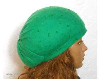 Felted hat, Women's felt beret, Green beret, Woolen green beret, Handmade beret