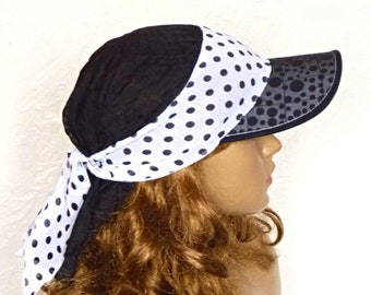 Sun visor, Polka dot hat, Head scarf, Women's summer cap, Bandana with a visor, Kerchief with a visor, White sun visor, Black sun visor