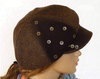 Brown winter newsboy cap, Women's Brown cap, Warm newsboy cap, Women's winter cap, Brown tweed cap