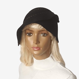 Women black felt hat winter warm hat wool asymmetrical brim hat
