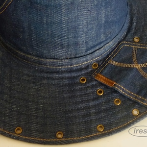 Summer women's hat, Denim hat, Dark blue denim, Wide-brim hat, Denim clothing, Blue hat image 3