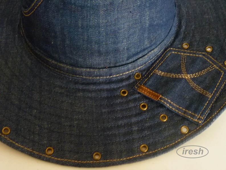 Denim Women/'s hat Jeanswear Jeans style Denim clothing Summer Women/'s hat Wide-brim hat Dark blue denim Women/'s Hat Dark blue hat