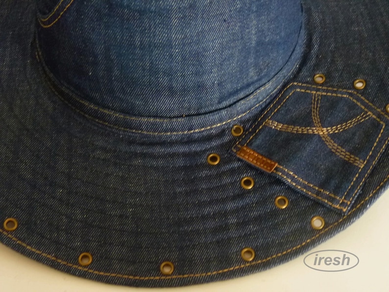 Summer women's hat, Denim hat, Dark blue denim, Wide-brim hat, Denim clothing, Blue hat image 3