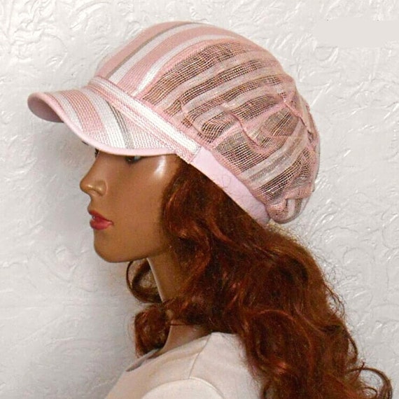 Summer Pink Cap, Women's Newsboy Cap, Linen Pink Hat, Women's Sun Cap,  Eco-friendly Summer Clothing 