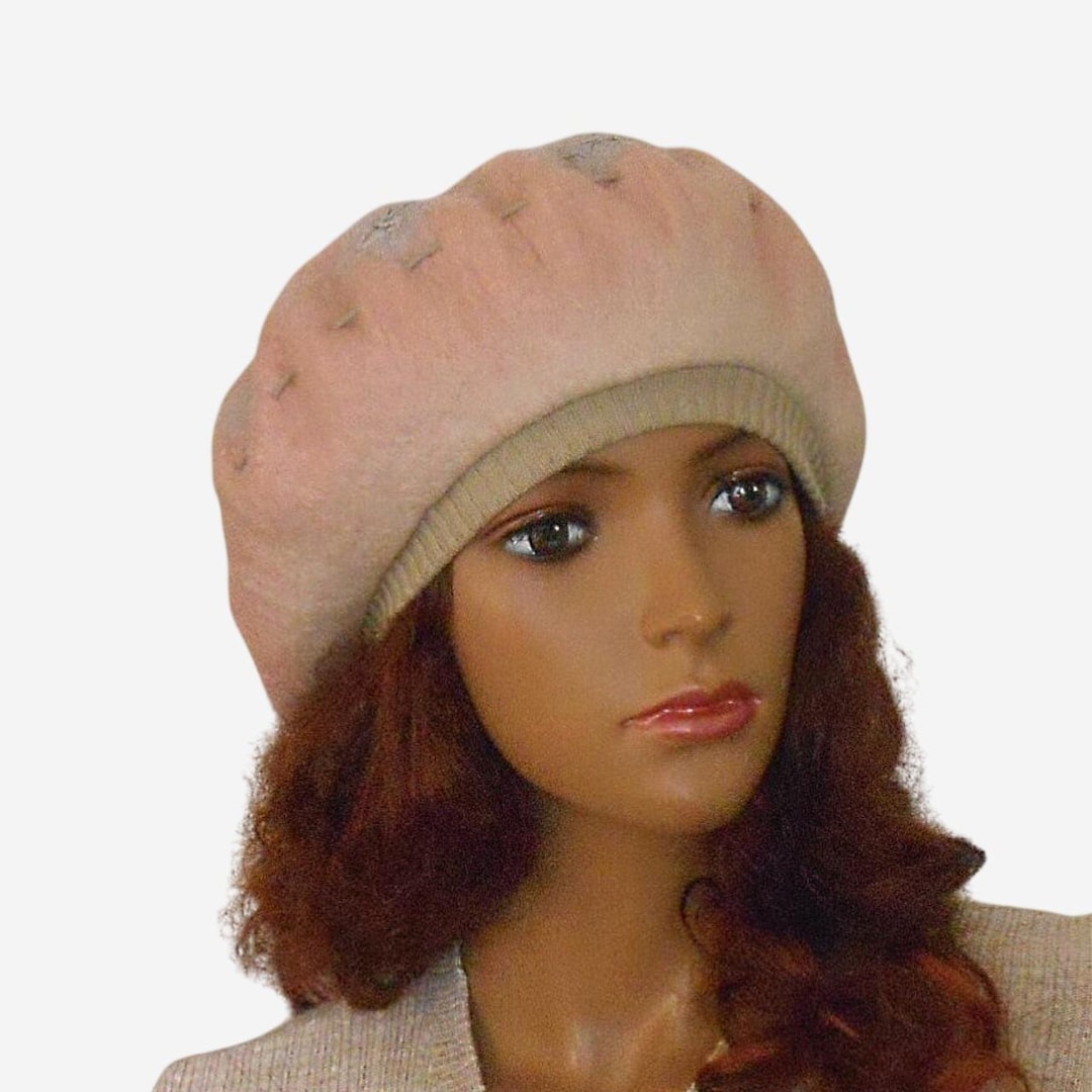 Pink Slouchy Beret, Felted Merino Wool Hat, Women display picture 3