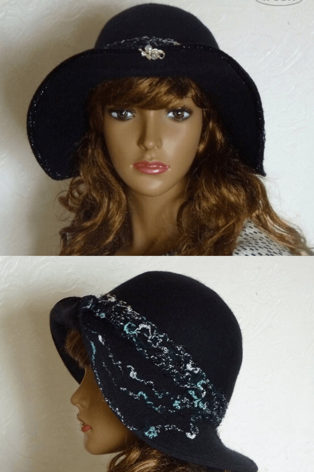 Black Hat Women's Brimmed Hat Black Floppy Hat Woolen Etsy