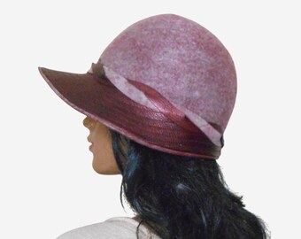 Burgundy Embellished Wool Hat With Veil and Bow. - Etsy display picture 2
