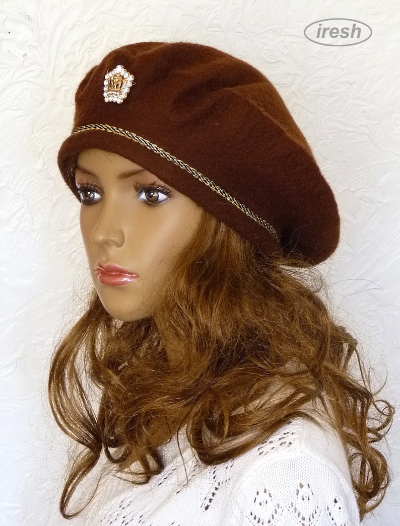 Brown Women's beret Wool beret for women Felted Warm Etsy