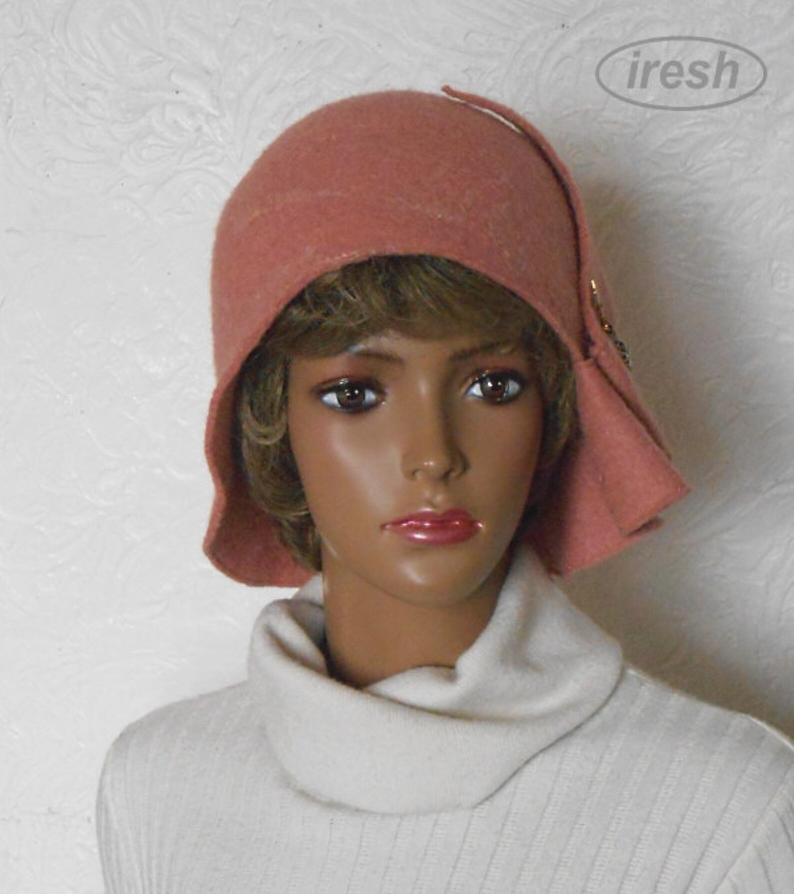 Pink Warm Hat, Cloche Hat, Women's Winter Hat, Pink Wool Hat, Winter