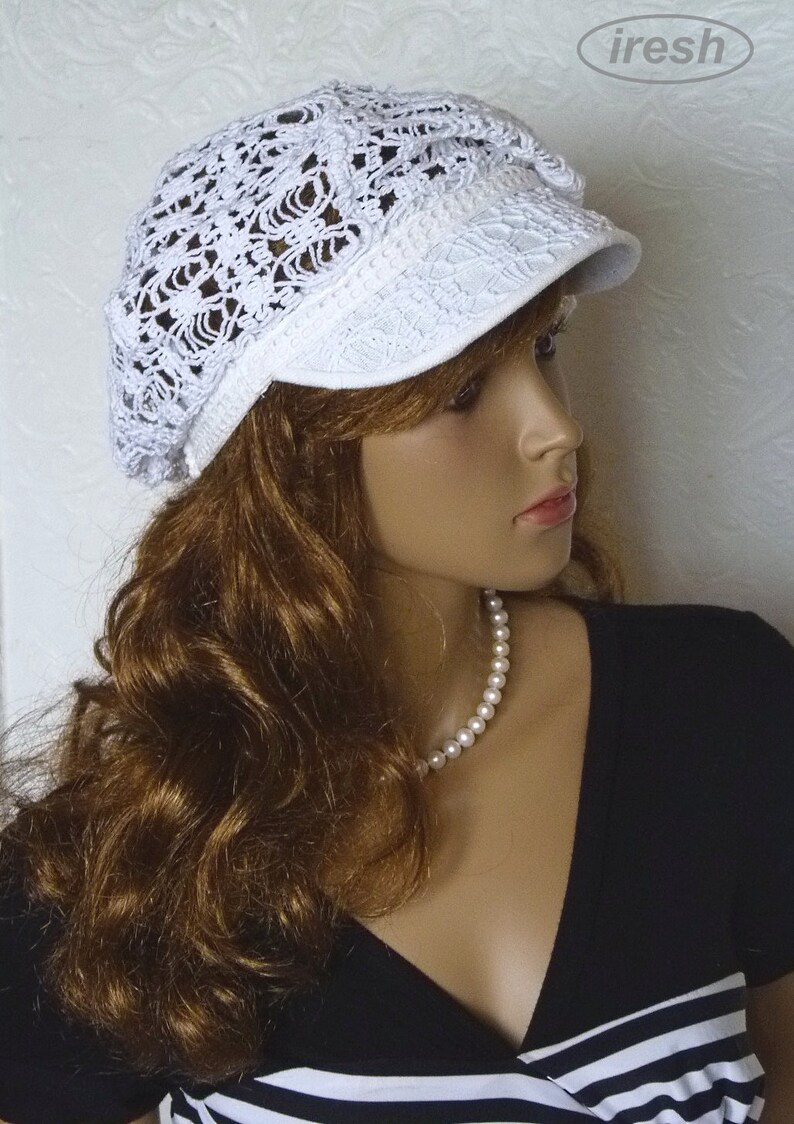 White Newsboy Summer Cap Women's Lace Cap White Sun Cap Etsy