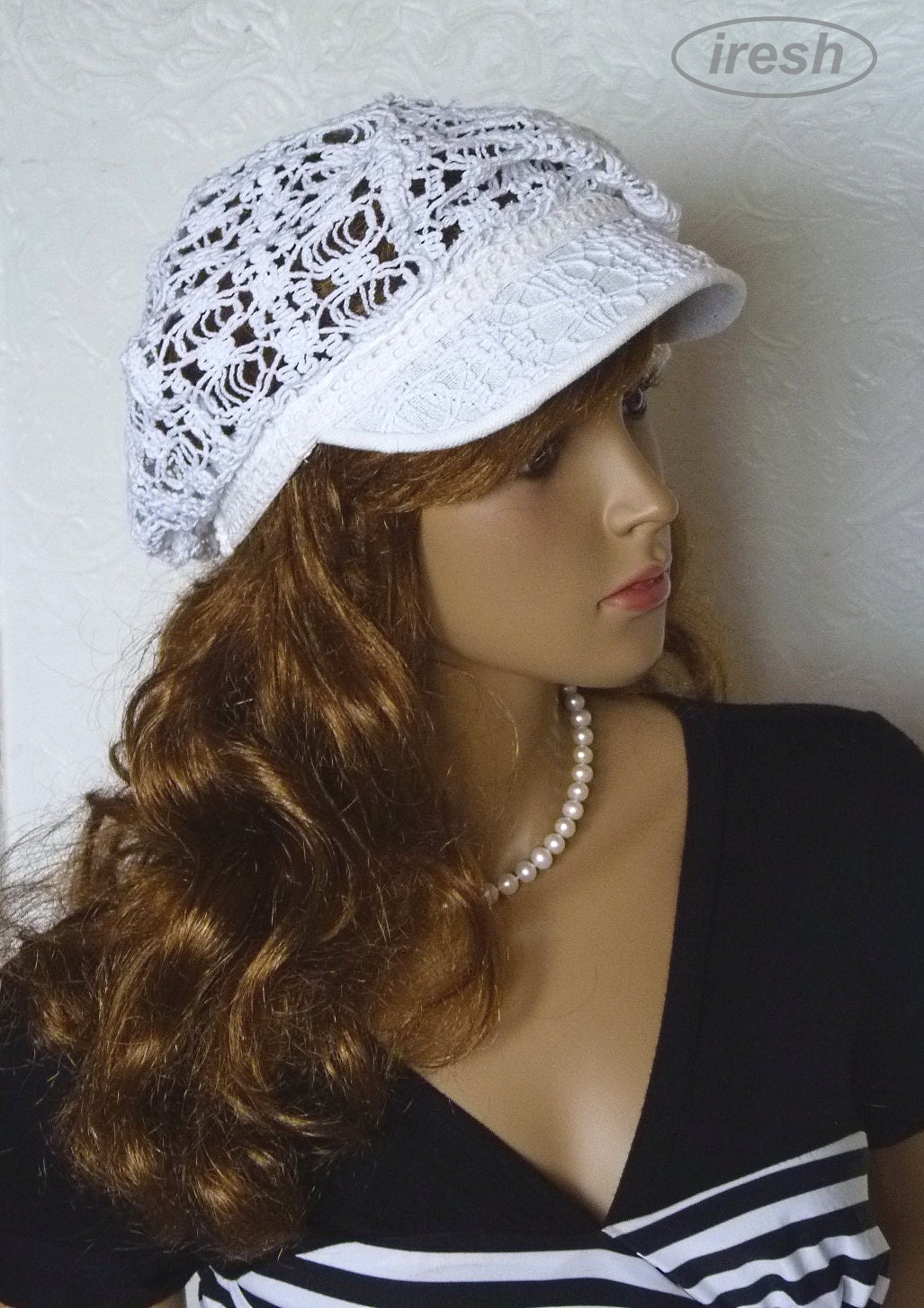White Newsboy Summer Cap Women's Lace Cap White Sun Cap Etsy