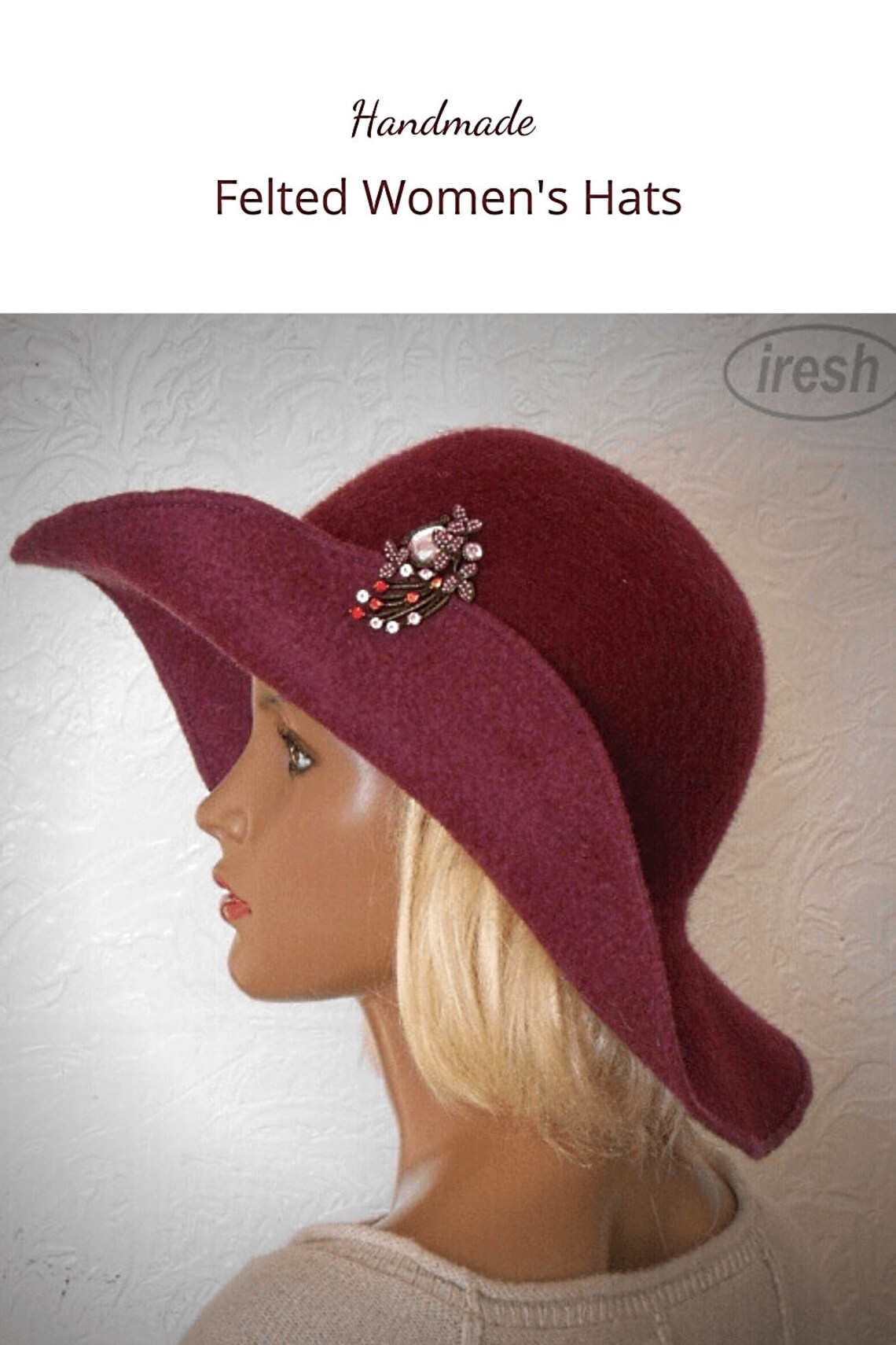 Warm Floppy Hat Felted Burgundy Hat Women's Felt Hat Etsy