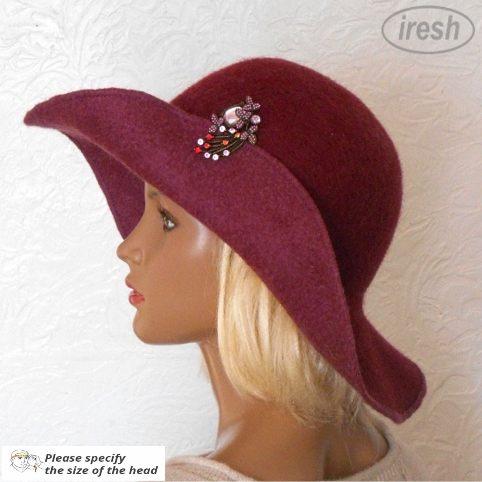 Warm Floppy Hat Felted Burgundy Hat Women's Felt Hat Etsy