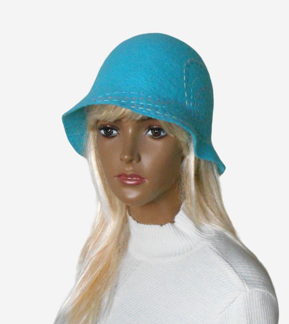 Turquoise Merino Wool Cloche Hat – Felted Fall Winter Hat  display picture 3