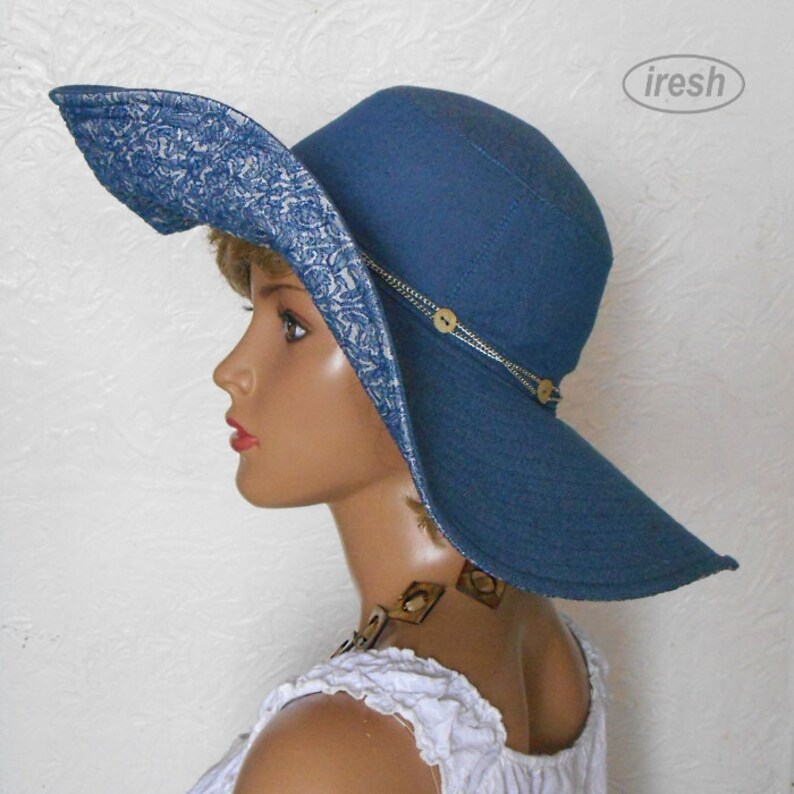 Wide Brim Hat, Denim Hat, Blue Denim Hat, Blue Womens Hat, Womens