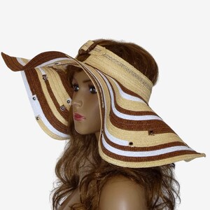 Wide Brim Beach Hat for Women, Stylish Summer Crownless Summer Hat, Beige Sun Protection Hat