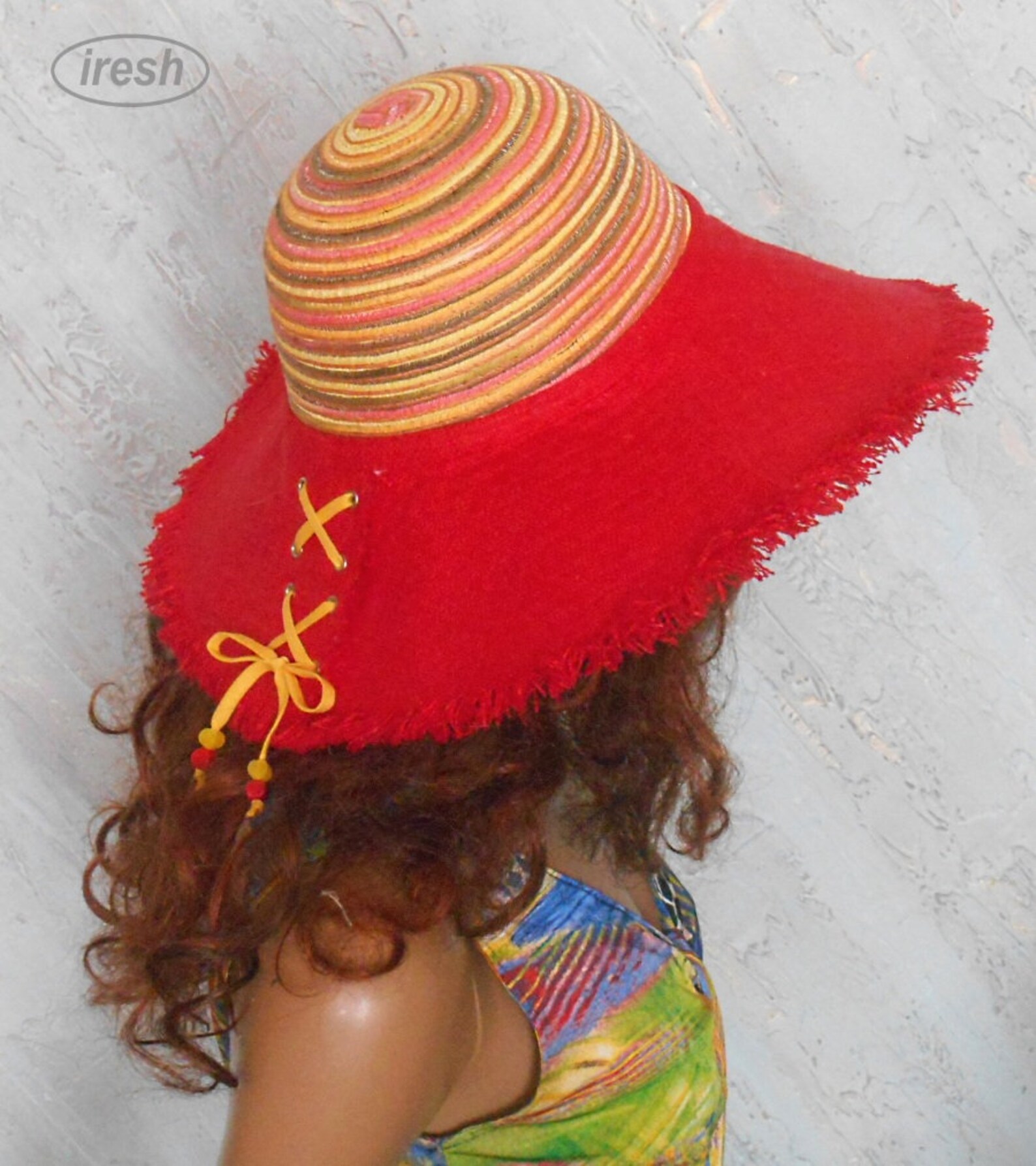 Widebrim hat Red Linen hat Women's summer hat Yellow Etsy