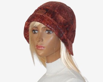 Vtg Brunschwig Womens Cloche Fedora Fancy Dress Hat Red Faux 