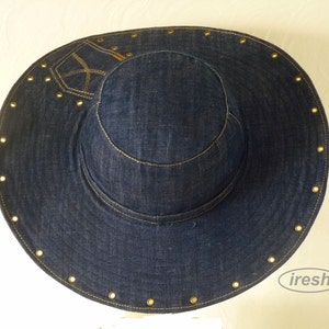 Summer women's hat, Denim hat, Dark blue denim, Wide-brim hat, Denim clothing, Blue hat image 4