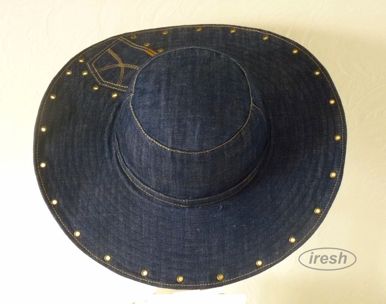 Summer women's hat, Denim hat, Dark blue denim, Wide-brim hat, Denim clothing, Blue hat image 4